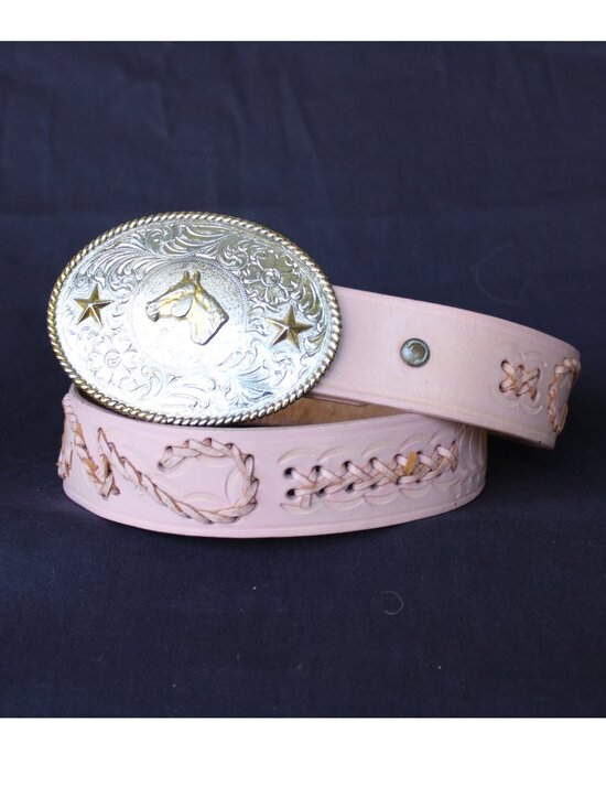 Nocona Pink Leather Belt with Gold Western Buckle main image 6